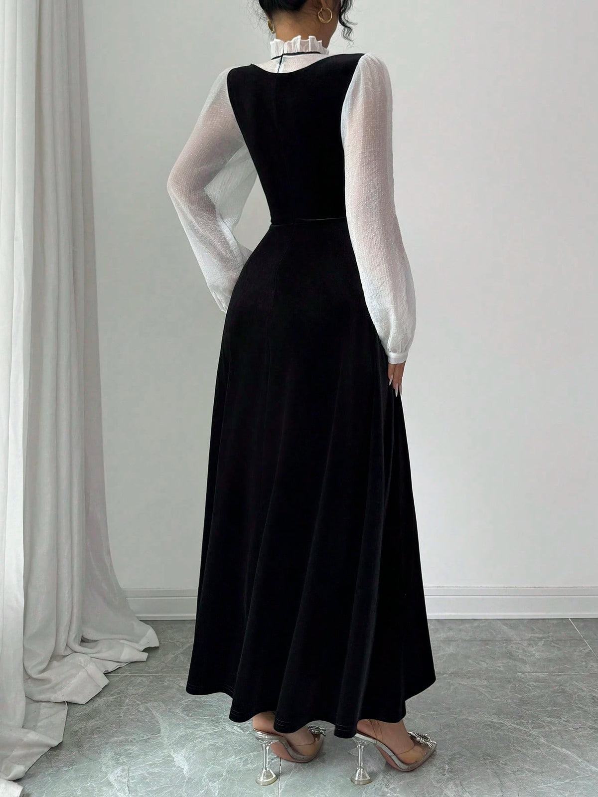 Rafferiza Women's Elegant Velvety Long Dress With Sophisticated High-End Vibe, Autumn/Winter