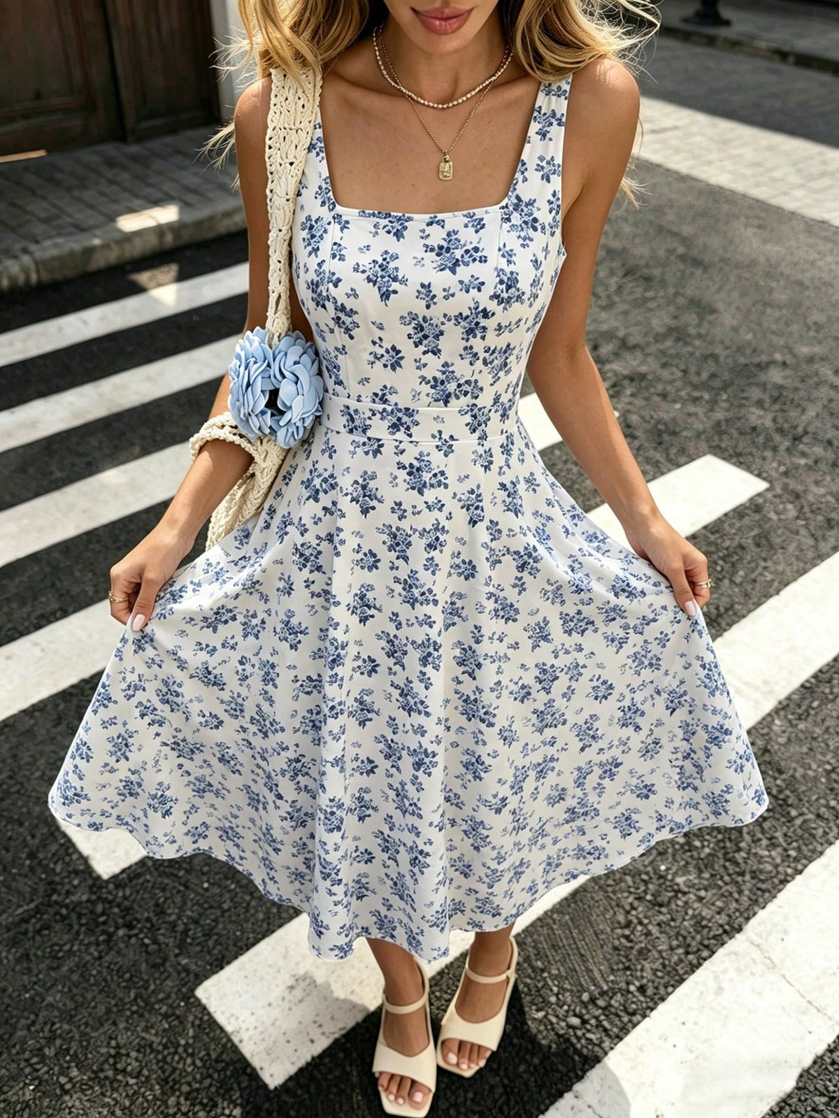 Rafferiza Women's Fashionable Elegant Printed Waist Dress