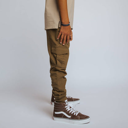 RAGS - Relaxed Fit Cargo Joggers - Olive Green