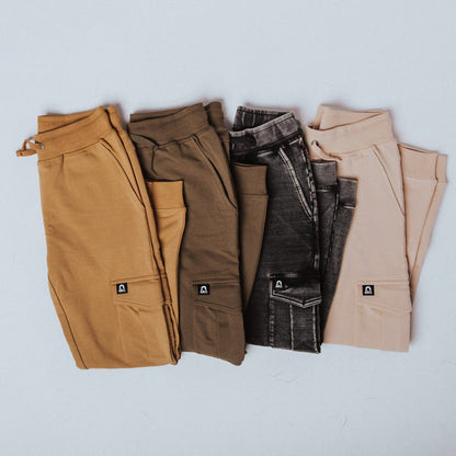 RAGS - Relaxed Fit Cargo Joggers - Washed Black Denim