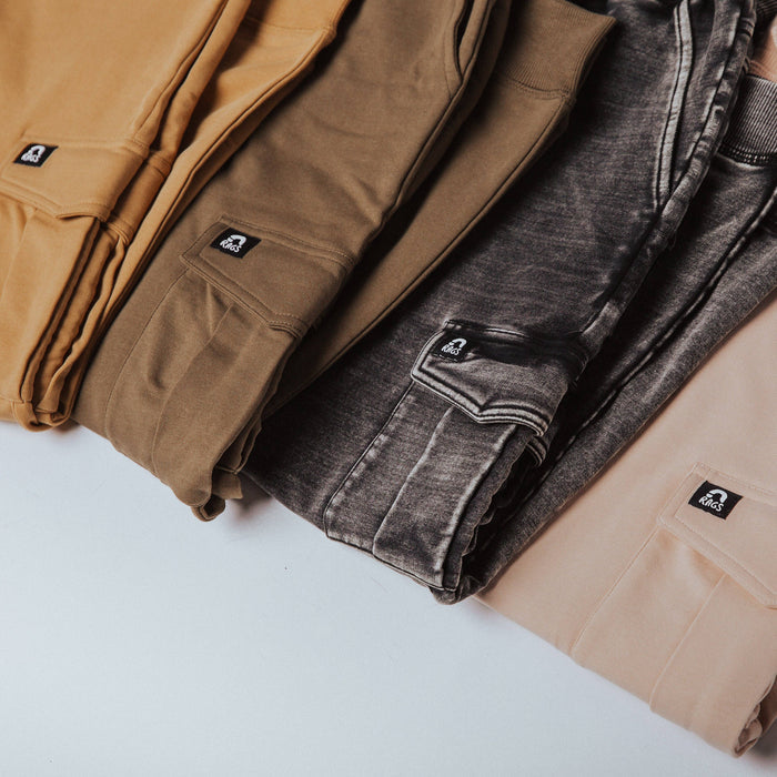 RAGS - Relaxed Fit Cargo Joggers - Washed Black Denim