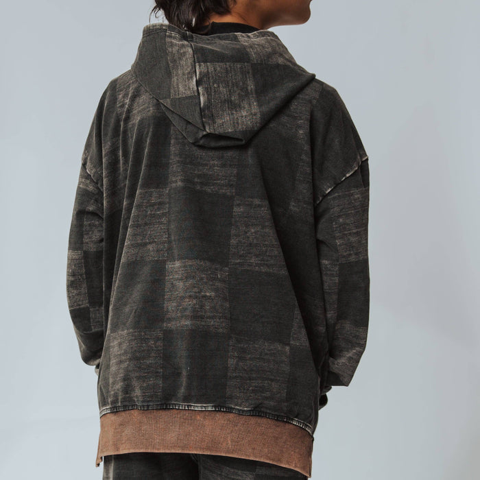 RAGS - Zip Up Hoodie - Washed Black Denim Check