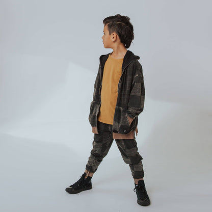 RAGS - Zip Up Hoodie - Washed Black Denim Check