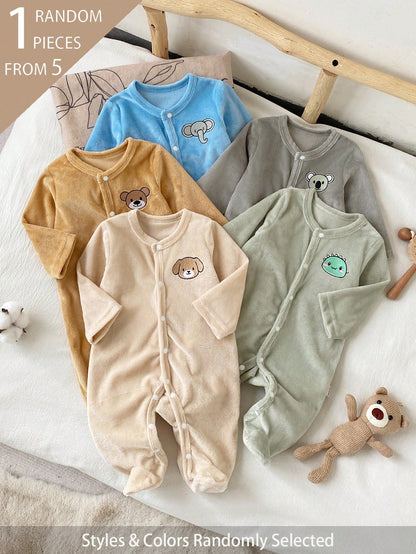 [Randomly Ships 1 Of 5]Spring/Autumn Newborn Halloween One-Piece Pajamas, Cute Ghost Bow Pumpkin Print Halloween Cartoon Ghost Pumpkin Baby Footed Romper