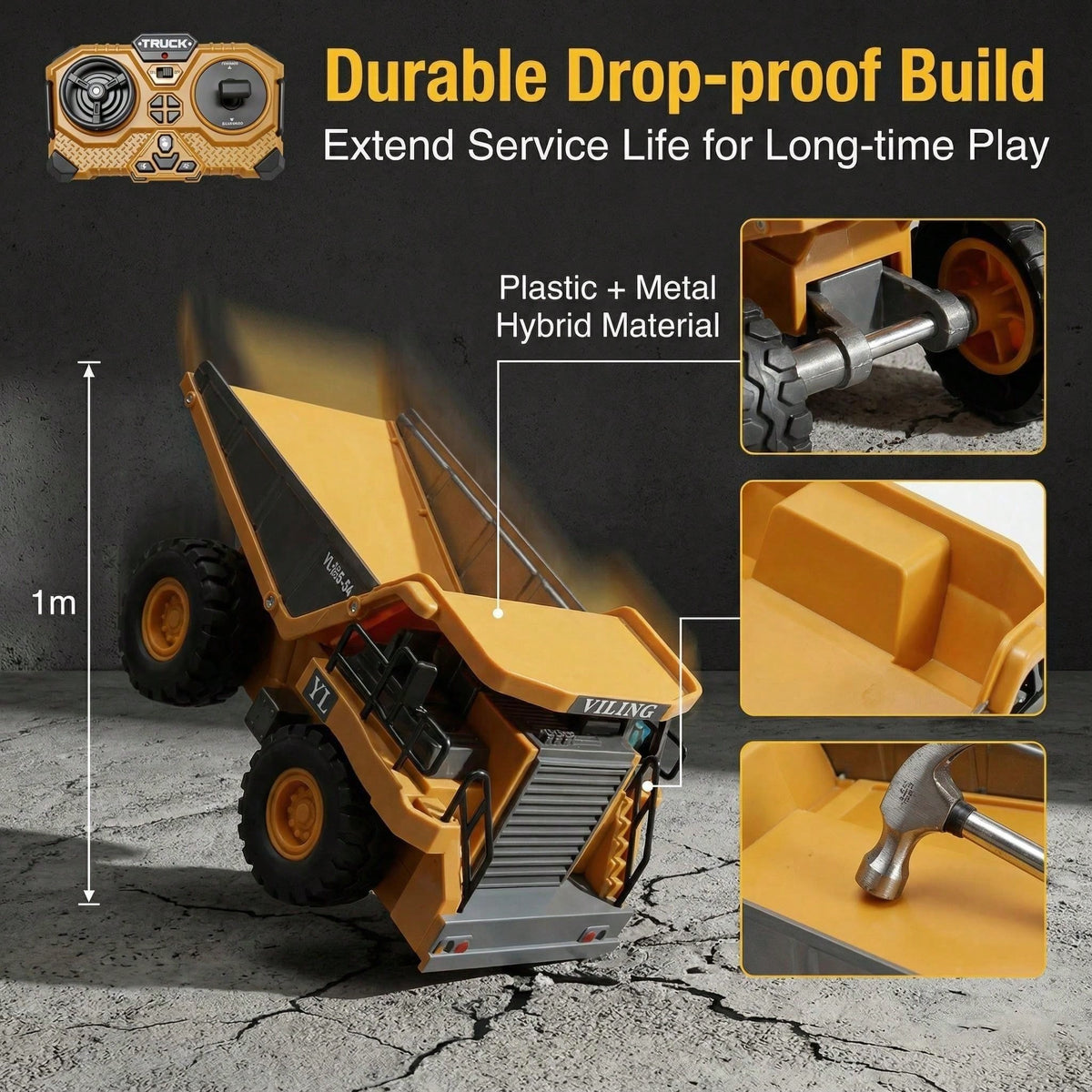 RC Dump Truck Toy For Kids| 9-Channel Metal Construction Vehicle With Working Bed, Lights & Sounds, Rechargeable Remote Control Truck For Boys Ages 8-12, Gift For Birthday 2026