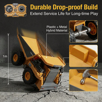 RC Dump Truck Toy For Kids| 9-Channel Metal Construction Vehicle With Working Bed, Lights & Sounds, Rechargeable Remote Control Truck For Boys Ages 8-12, Gift For Birthday 2026