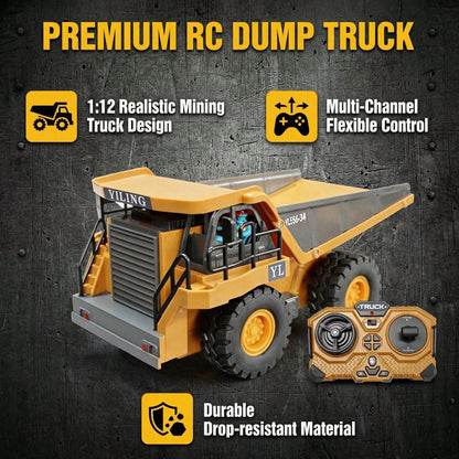 RC Dump Truck Toy For Kids| 9-Channel Metal Construction Vehicle With Working Bed, Lights & Sounds, Rechargeable Remote Control Truck For Boys Ages 8-12, Gift For Birthday 2026