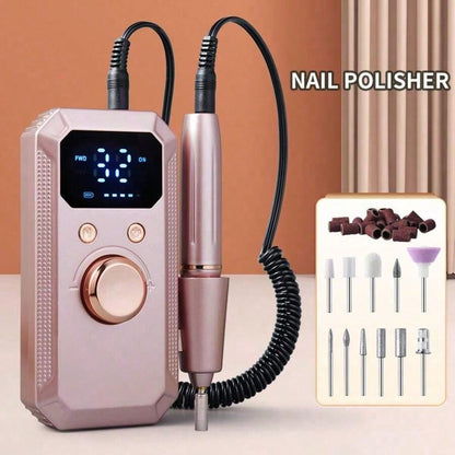 Rechargeable Electric Nail Enhancement Drill, Professional Portable Acrylic Gel Nail Grinder, Equipped With 11 # Grinding Head And 20 Abrasive Belts, Wireless High-Speed Nail Salon Household Tools, Su