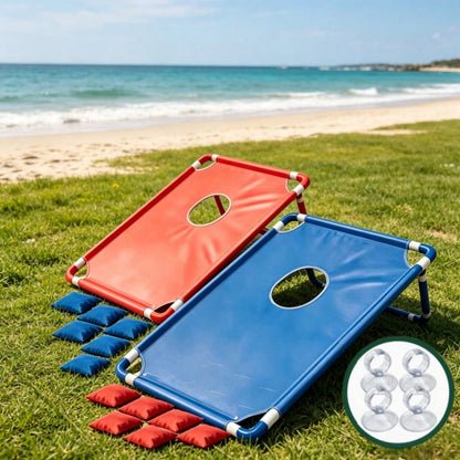 Red And Blue Portable Cornhole Game Set, Including 2 Game Boards + 12/16 Bean Bags + Gift Box. Multi-Packs Include Suction Cups. Ideal For Outdoor Activities, Beach Play, Family Trips, And Throwing Ga