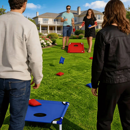 Red And Blue Portable Cornhole Game Set, Including 2 Game Boards + 12/16 Bean Bags + Gift Box. Multi-Packs Include Suction Cups. Ideal For Outdoor Activities, Beach Play, Family Trips, And Throwing Ga