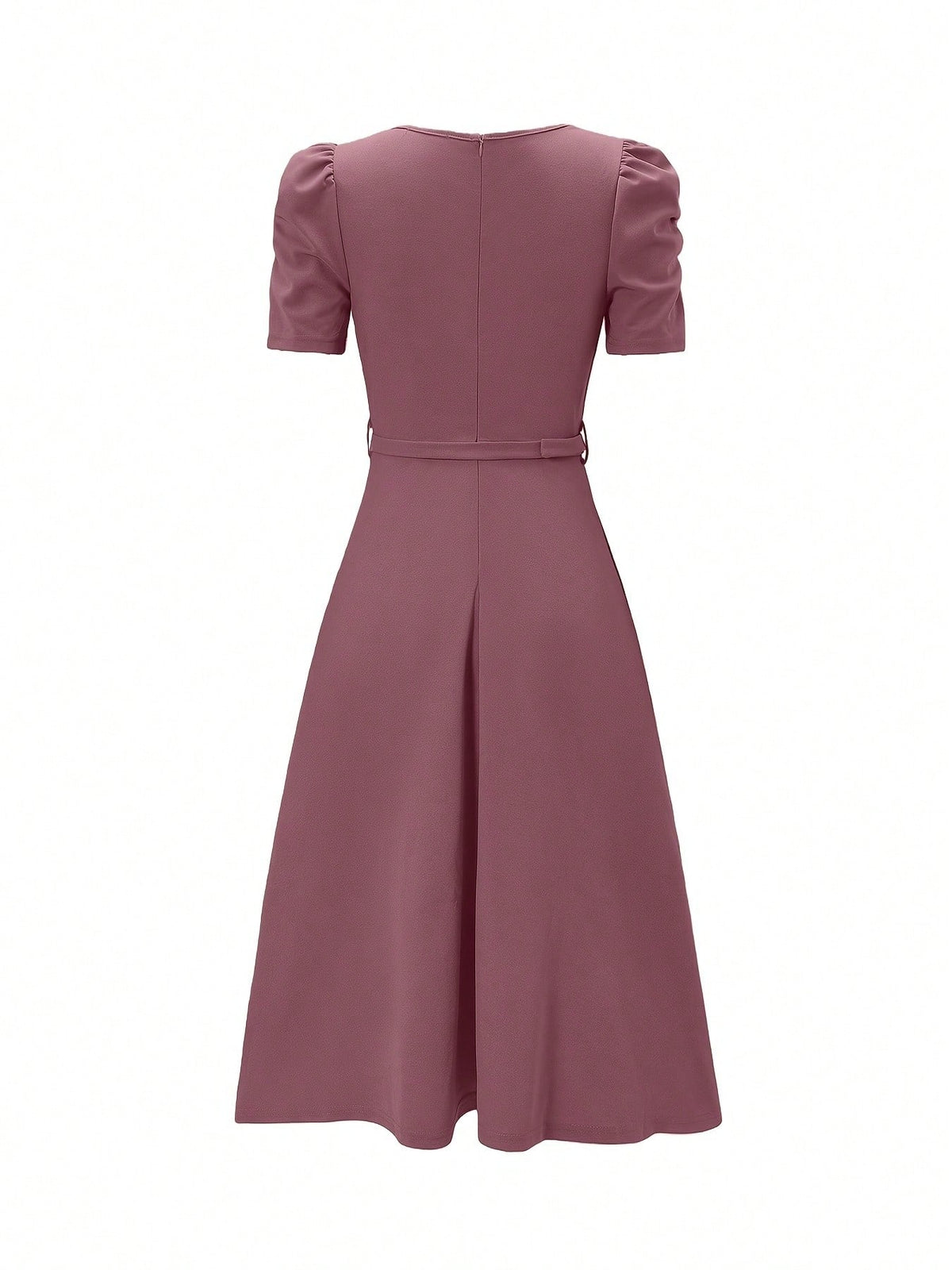 Red Elegant Belted Short Sleeve Midi Dress For Women Casual A Line Flare Skirt Spring Summer Daily Going Out Outfit MidiDress,ALineDress,SummerDress