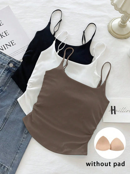 Resyla 3pcs/Set Summer Casual Solid Color Camisole