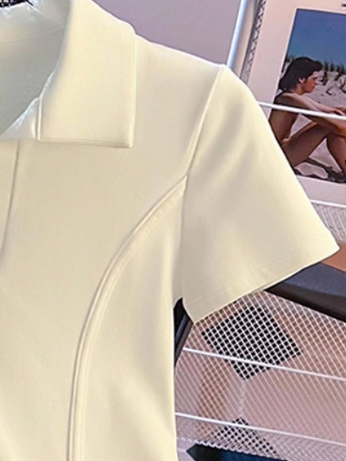 Resyla White Polo Shirt Women Short Sleeve T-Shirt Summer Turndown Collar Fitted Cropped Fishbone Top