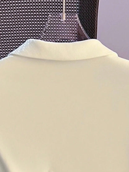 Resyla White Polo Shirt Women Short Sleeve T-Shirt Summer Turndown Collar Fitted Cropped Fishbone Top
