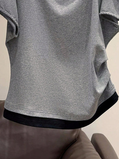 Resyla Women's Asymmetric Shoulder 2 In 1 Short Sleeve T-Shirt, Summer