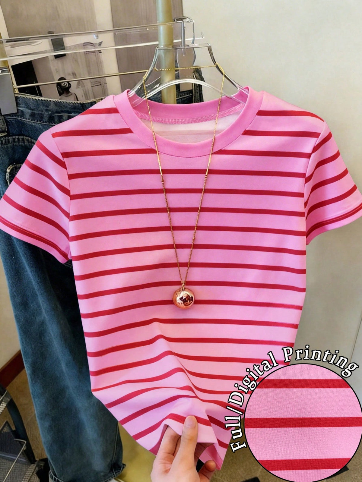 Resyla Women's Casual Striped Print Round Neck Short Sleeve T-Shirt, Suitable For Summer Holiday And Daily Commute
