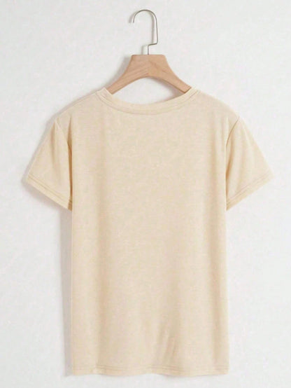 Resyla Women's Letter & Stripe Print Casual Round Neck Short Sleeve T-Shirt