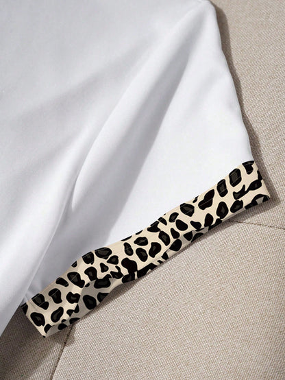 Resyla Women's White Summer Casual Cute City Break Short Sleeve T-Shirt,Colorblock Leopard Print Cute Dog Graphics,Relaxed Fit Versatile Daily Wear Outdoor