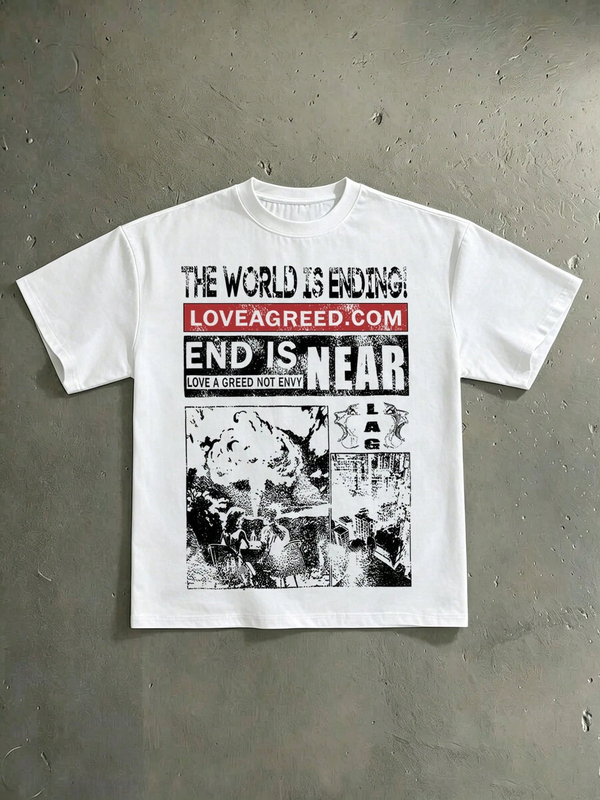 Retro Cool Street Inspired Manifesto Style "Doomsday" Newspaper Graffiti Short Sleeved T-Shirt, Pure Cotton Breathable Men's And Women's Daily Tops
