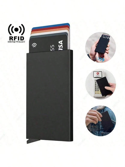 Rfid Bank Credit Card Holder Men Wallets Metal Wallet For Men Cardholder Case Minimalist Metal Case RFID Blocking Cardholder Aluminium Alloy Black Wallets Male Card Case Business Casual Fashion Wallet