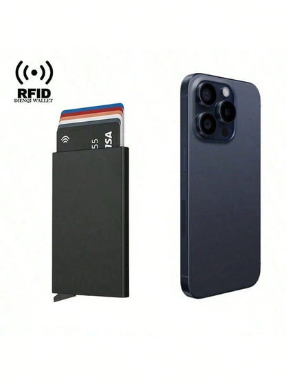 Rfid Bank Credit Card Holder Men Wallets Metal Wallet For Men Cardholder Case Minimalist Metal Case RFID Blocking Cardholder Aluminium Alloy Black Wallets Male Card Case Business Casual Fashion Wallet