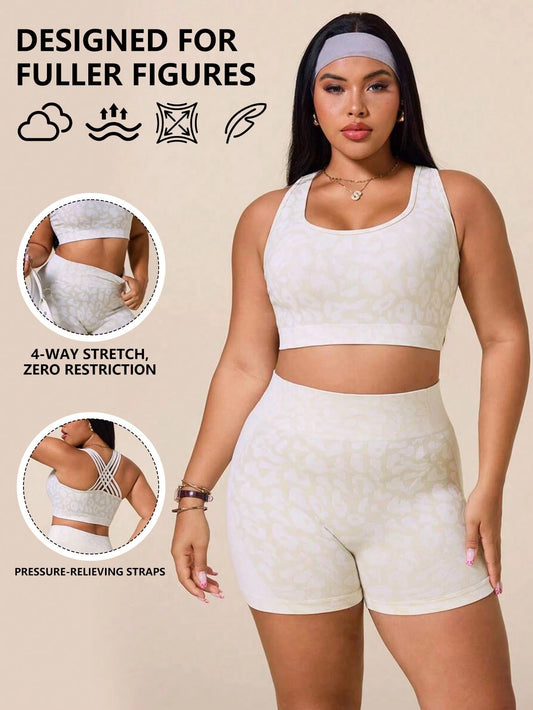 Rhythm Era Women's Leopard Print Criss-Cross Back Tank Top And Shorts Sports Set
