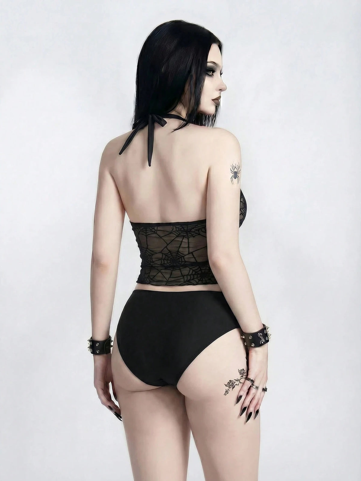 ROMWE 26SS Gothic Spider Web Black Mesh Heart Bikini Set, Summer Vacation