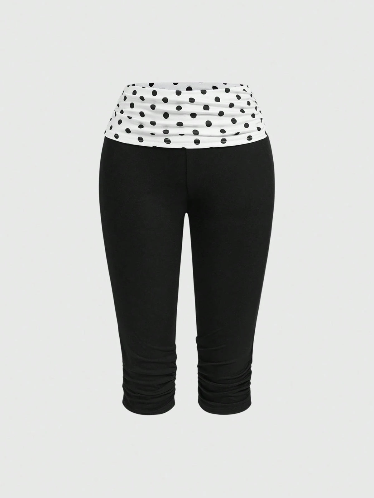 ROMWE Avant Spring/Summer Millennium Sicilian Holiday Vintage Polka Dot Patchwork Ruched Skinny Women 3/4 Pants