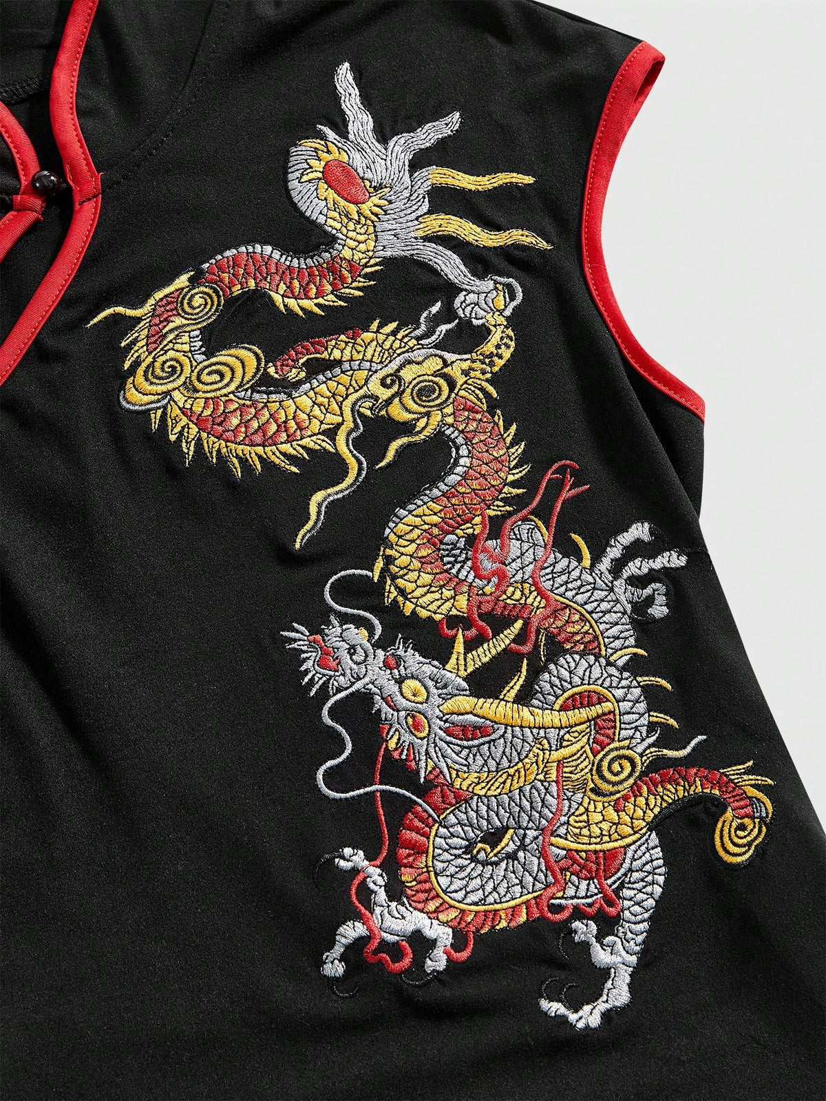ROMWE Avant Spring/SummergraphicWomen's New Chinese Style Dragon Embroidery Chinese Painting Embroidery Pattern Improved Cheongsam Top