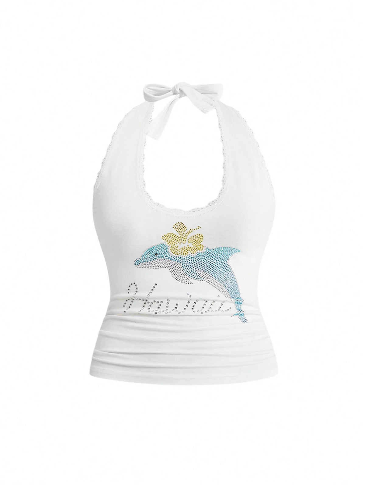 ROMWE Avant Y2K Casual Relaxed Cute Dolphin Graphic Rhinestone Embellished Tank Top For Women, Suitable For Island Vacation