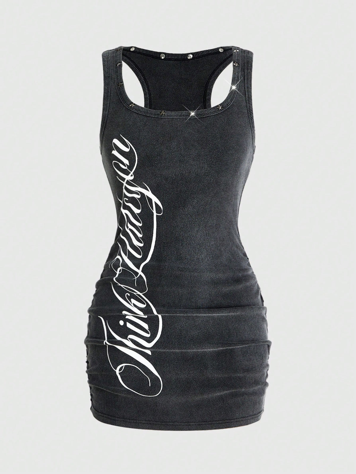 ROMWE Grunge Punk Women's Retro Baddie Unisex Streetwear Casual Star & Rivet Print Bodycon Mini Dress