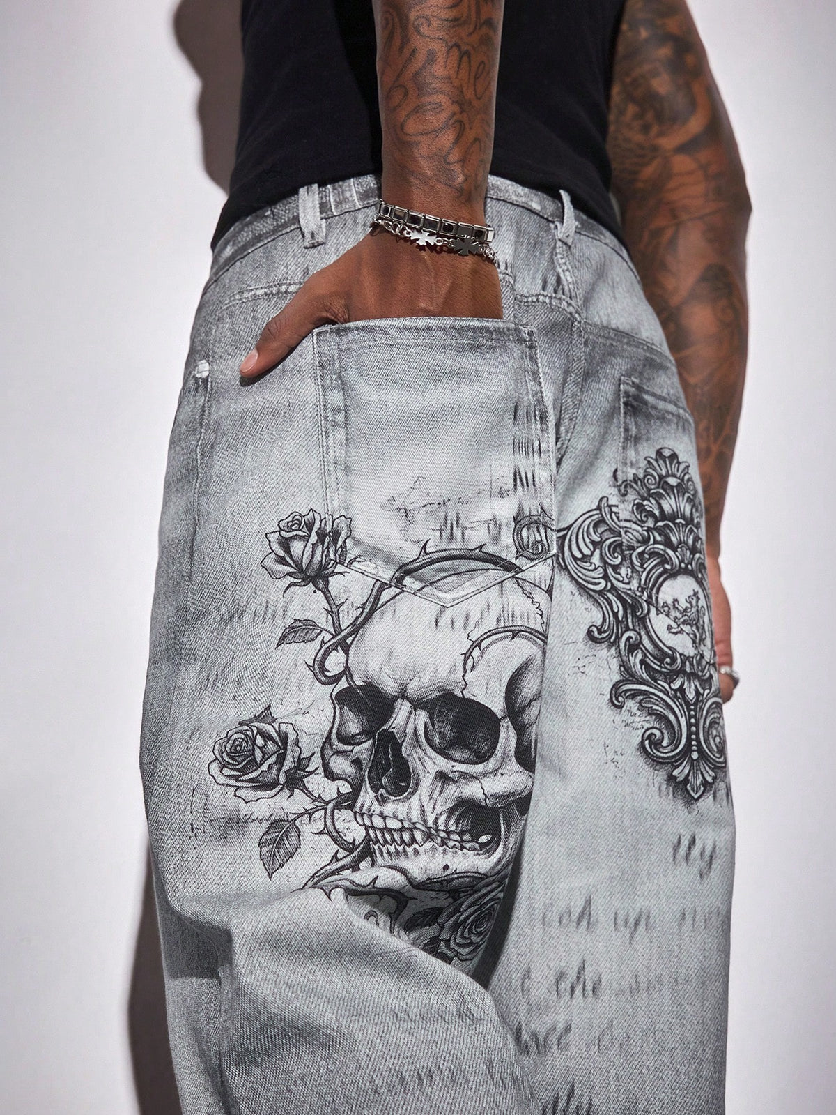 ROMWE MEN Casual Men's Plus Size Gothic Style Fashion Jeans