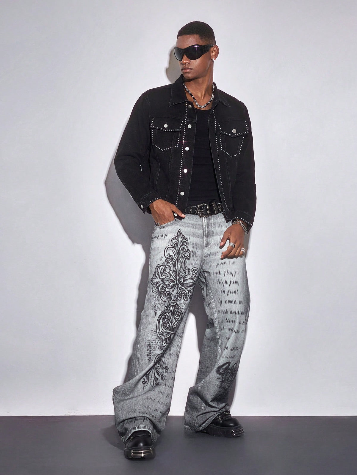 ROMWE MEN Casual Men's Plus Size Gothic Style Fashion Jeans