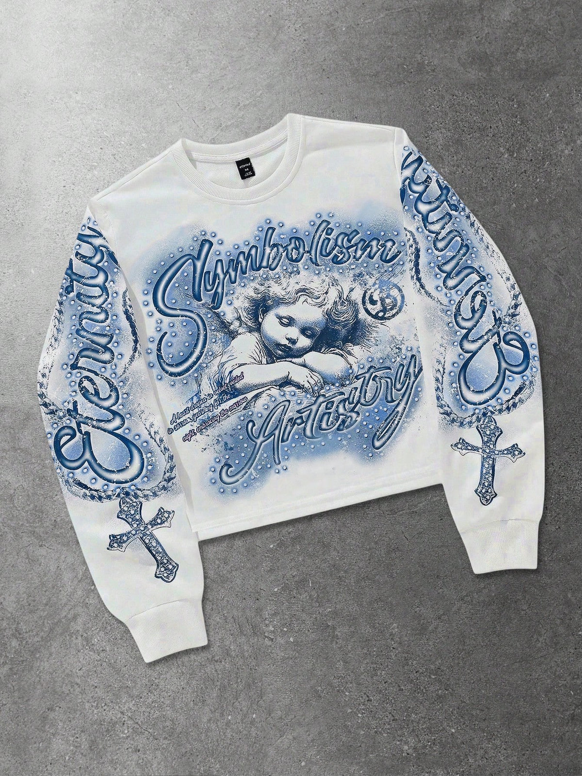 ROMWE MEN Street Life Men's Letter & Angel Graphic Print Crew Neck Pullover Sweatshirt