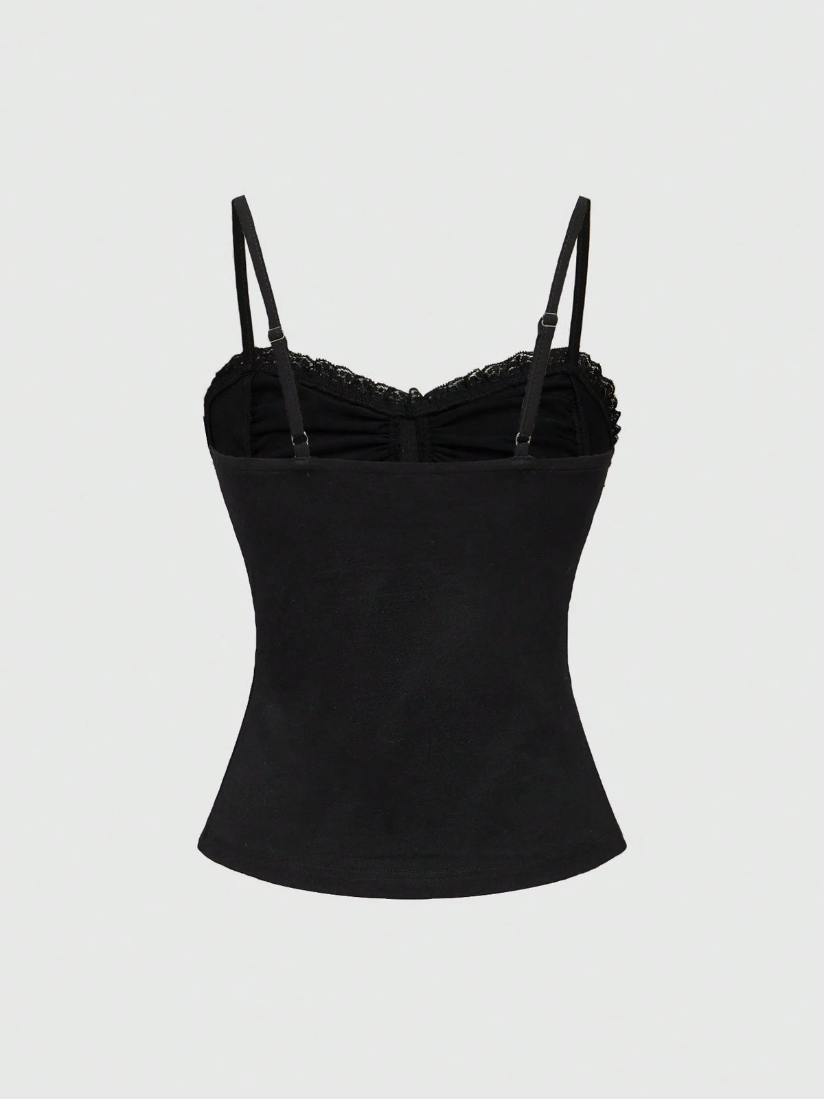 ROMWE Spring/Summer Black Goth Cross Pendant Lace Patchwork Ruched Snug Fit Women Tank Top