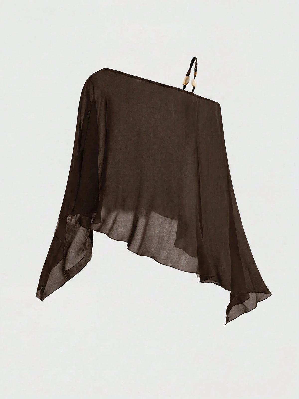 ROMWE Y2K Sexy Hot Girl Modern Solid Color Versatile Beaded Halter Neck Women's Shawl Cape Sheer Cover-Up Beach Vacation Sun Protection Clothing