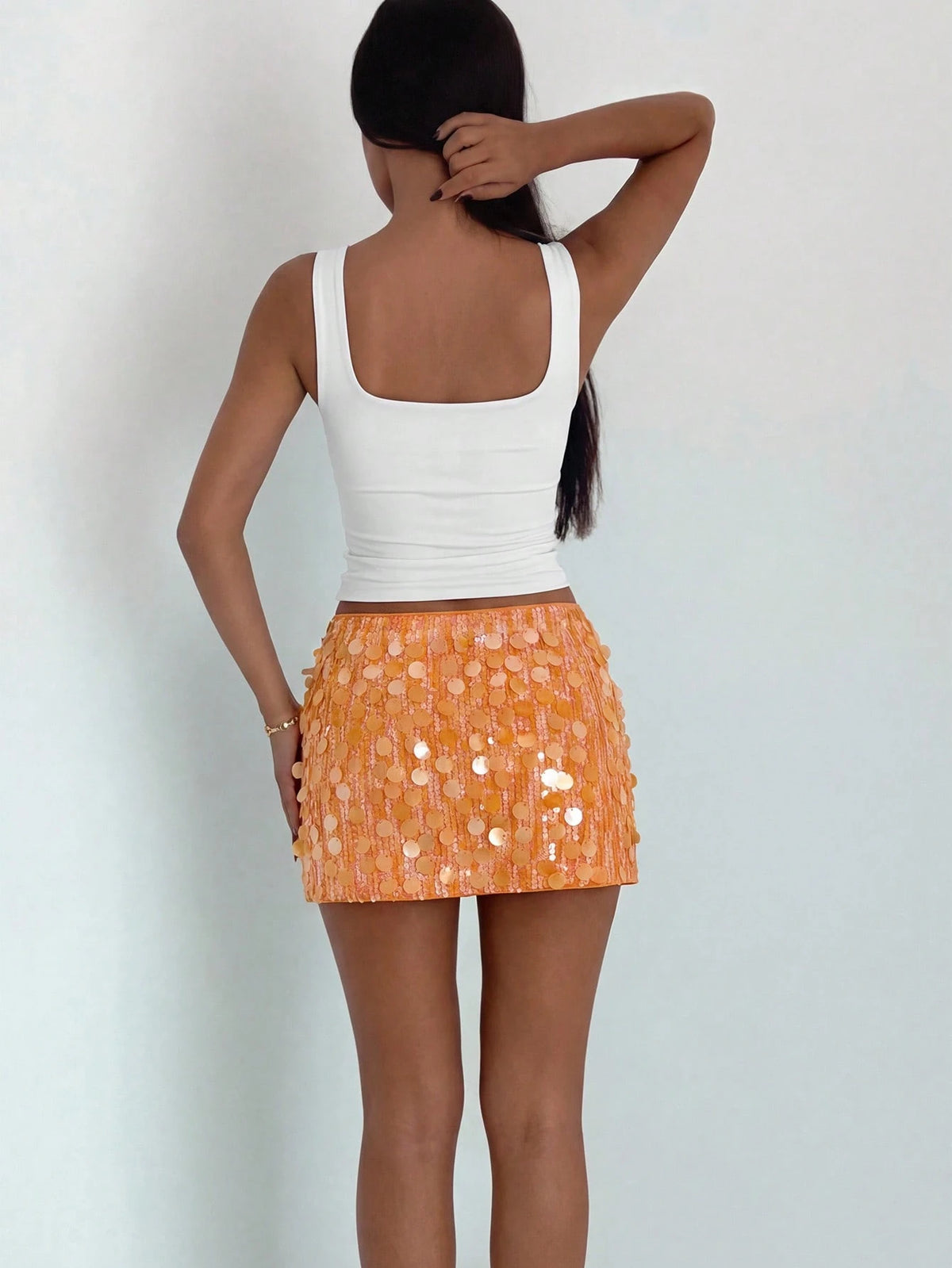 Ronhire Women's Sequin Patchwork Casual Versatile Date Night Mini Skirt,Summer Holiday Outfits,Vacation Outfits Women,Beach Vacation Outfits For Women Orange Skirt Sequin Skirt Short Skirt Beaded Skir