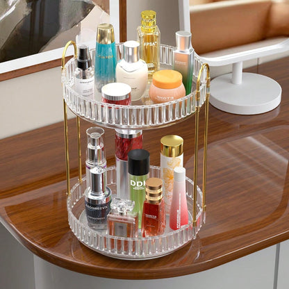 Rotating Makeup Organizer Countertop 2 Tier Lazy Susan Trays Clear Skincare Perfume Storage For Bathroom Counter Vanity.