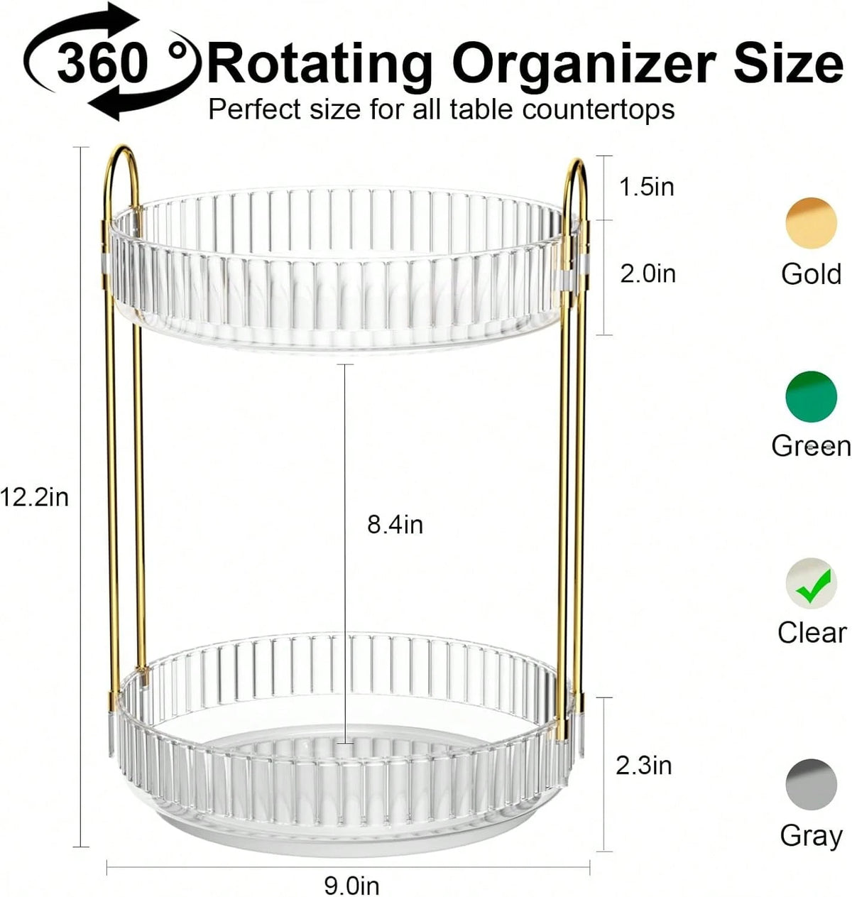 Rotating Makeup Organizer Countertop 2 Tier Lazy Susan Trays Clear Skincare Perfume Storage For Bathroom Counter Vanity.