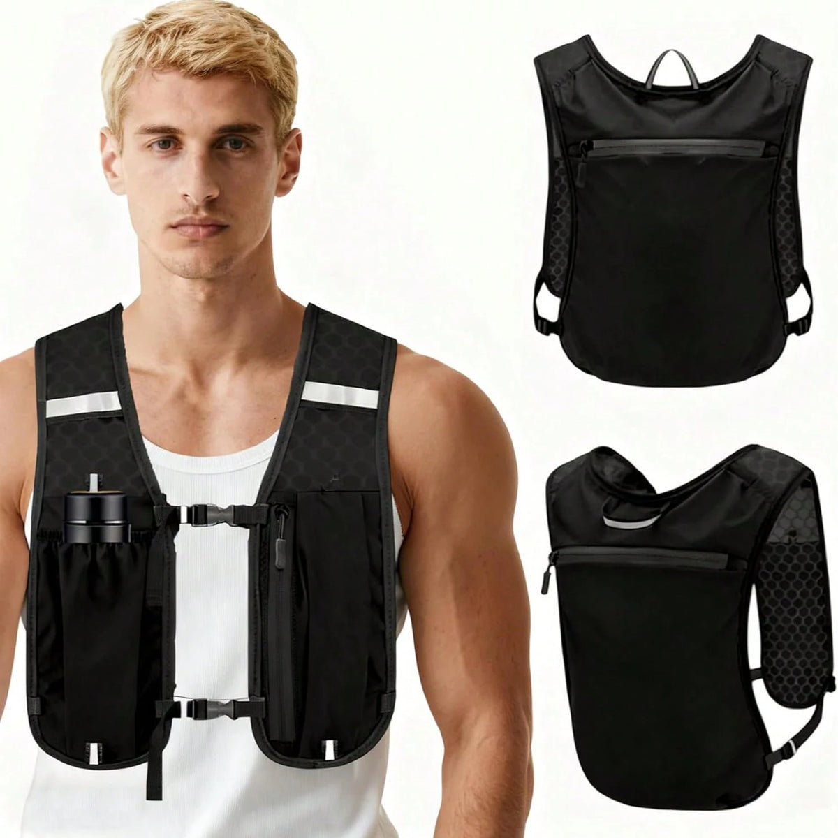 Running Vest Women Men, Black Lightweight Breathable Hydration Backpack With Adjustable Chest Straps, Reflective Running Backpack For Phone, Running, Cycling, Hiking, Trail