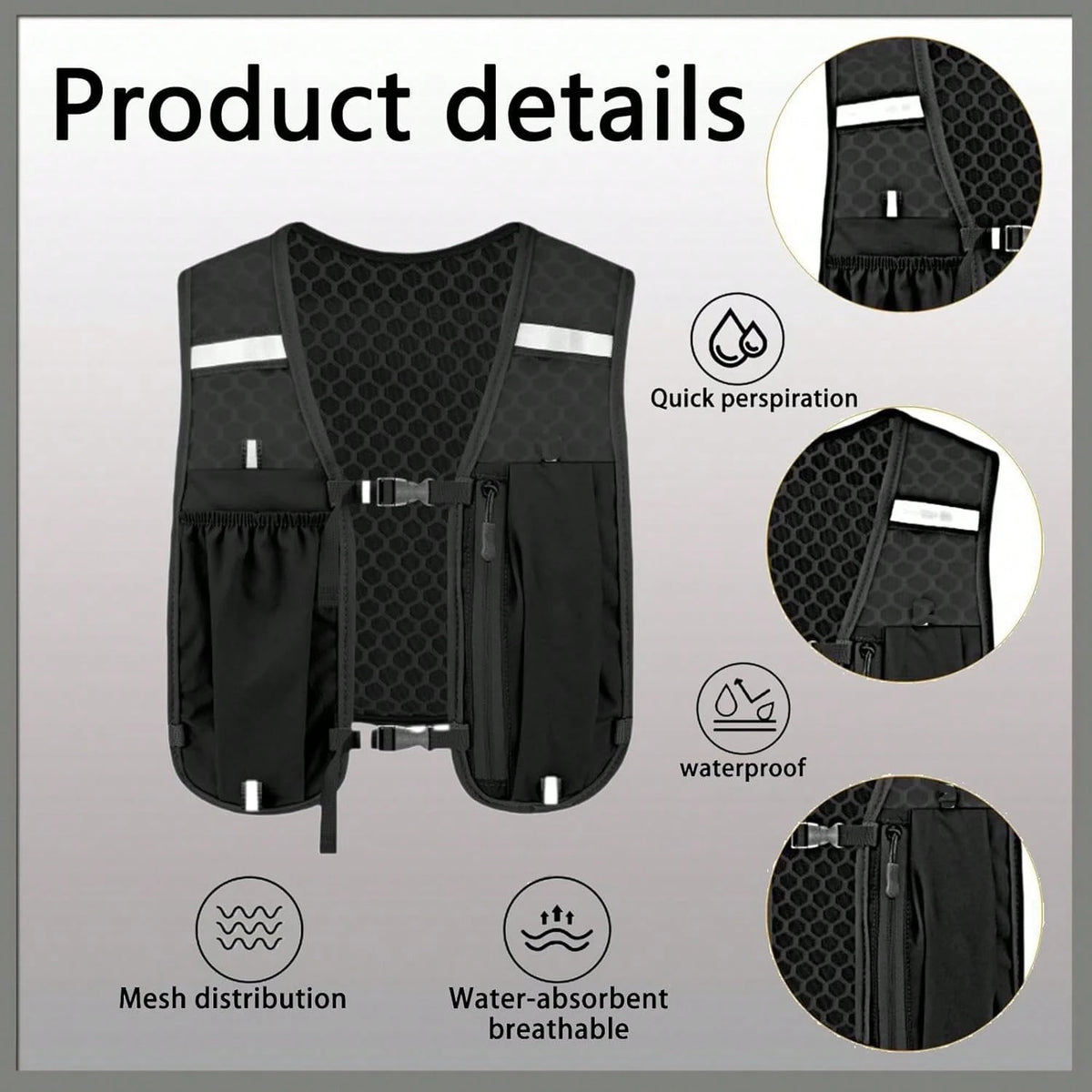 Running Vest Women Men, Black Lightweight Breathable Hydration Backpack With Adjustable Chest Straps, Reflective Running Backpack For Phone, Running, Cycling, Hiking, Trail