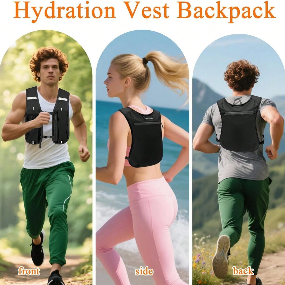 Running Vest Women Men, Black Lightweight Breathable Hydration Backpack With Adjustable Chest Straps, Reflective Running Backpack For Phone, Running, Cycling, Hiking, Trail