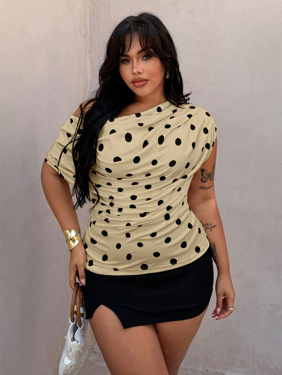 Rustia Plus Size Polka Dot Scoop Neck Sleeveless T-Shirt, Spring/Summer