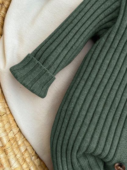 Sage Green Autumn Modest Newborn Baby Girl Boy Knitted Jumpsuit,Footie & Hat Set,Versatile Newborn Knit Outfit Photoshoot Sweater Romper Infant Gown