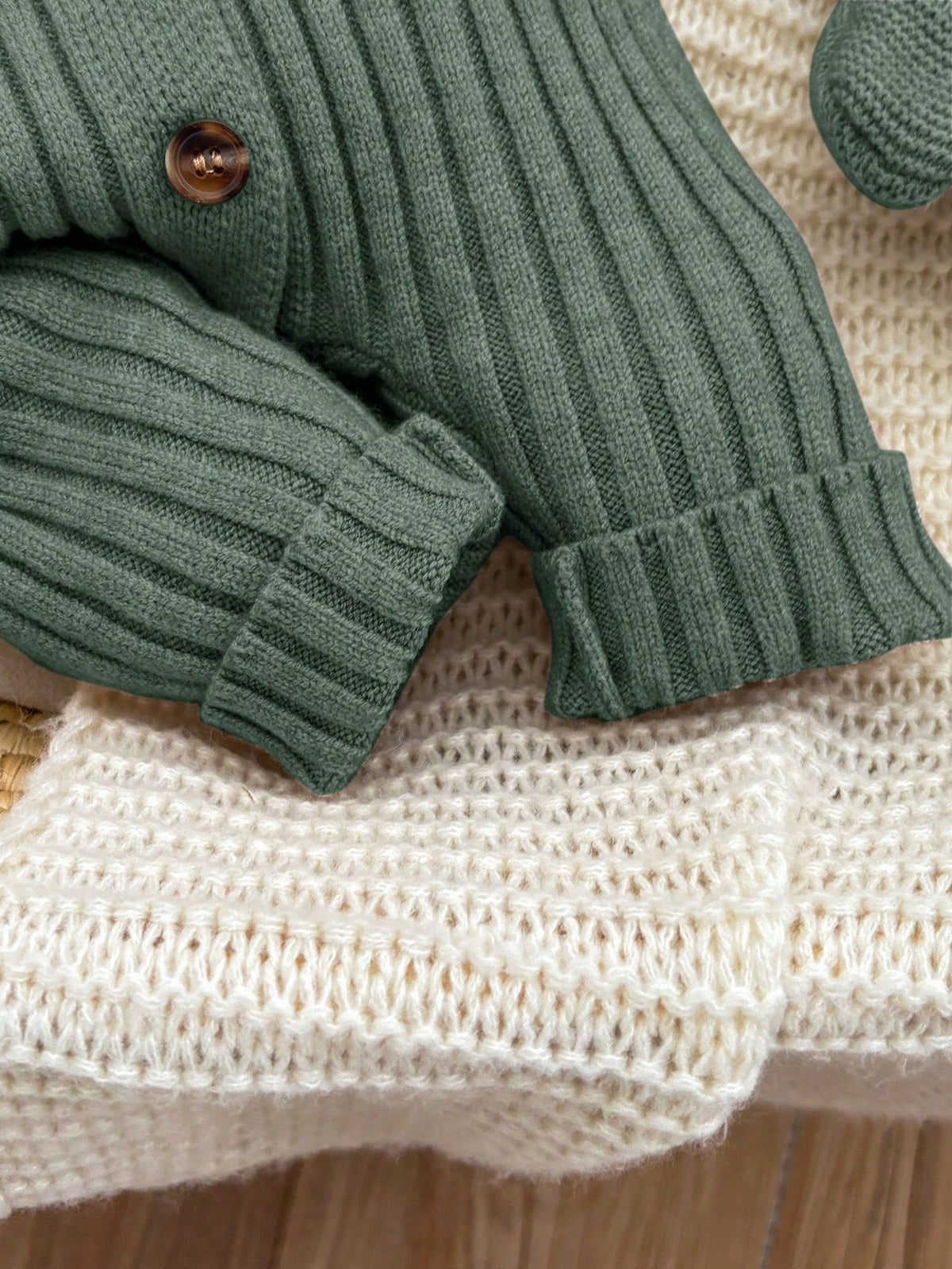 Sage Green Autumn Modest Newborn Baby Girl Boy Knitted Jumpsuit,Footie & Hat Set,Versatile Newborn Knit Outfit Photoshoot Sweater Romper Infant Gown