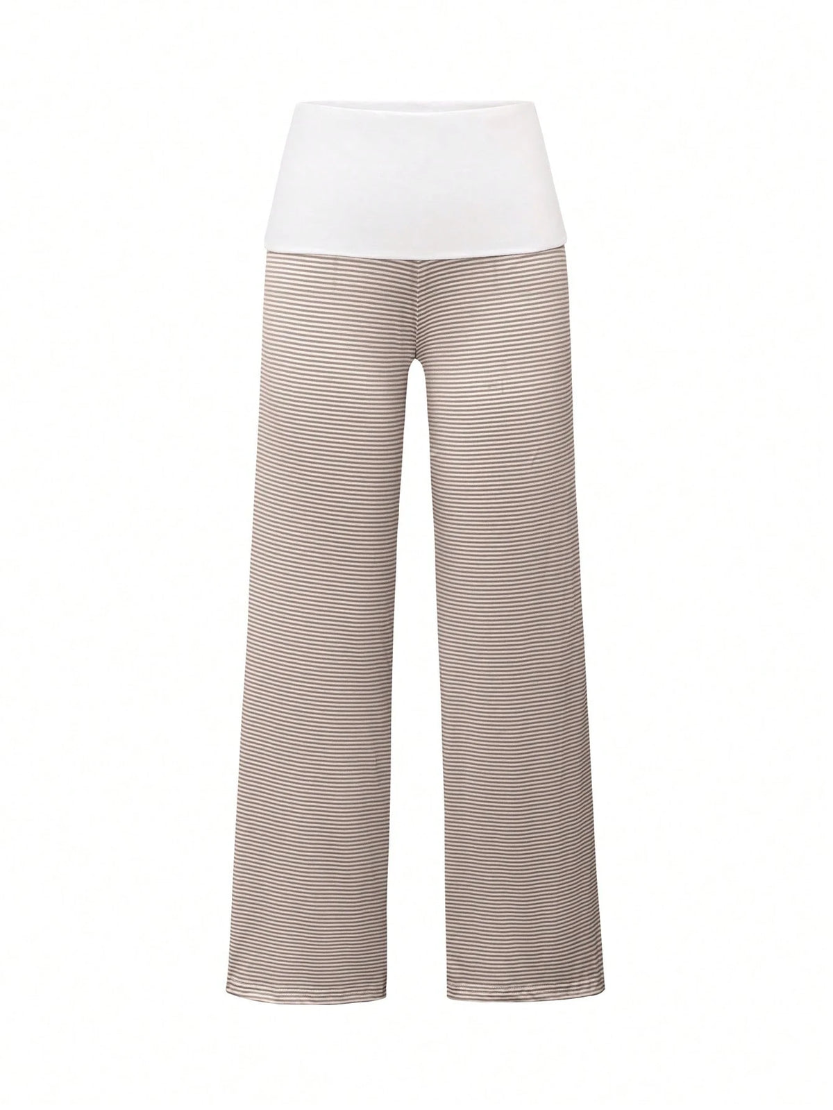 SCARLUX Fall Y2K Women Basic Contrasting Color Striped Wide Leg Pants, Fold Over Waist Loose Trousers For Back To School Daily Casual Street Outfits