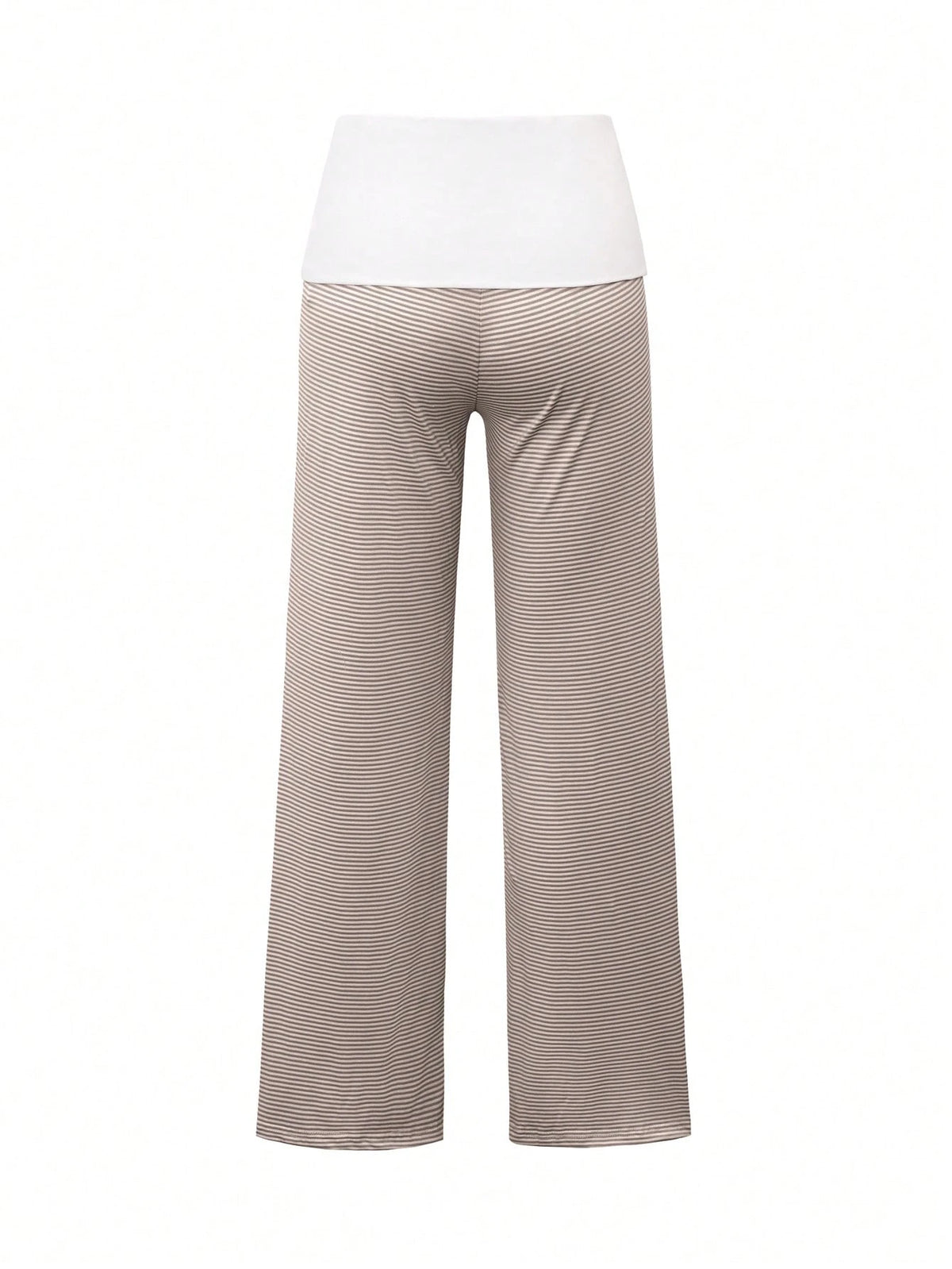 SCARLUX Fall Y2K Women Basic Contrasting Color Striped Wide Leg Pants, Fold Over Waist Loose Trousers For Back To School Daily Casual Street Outfits