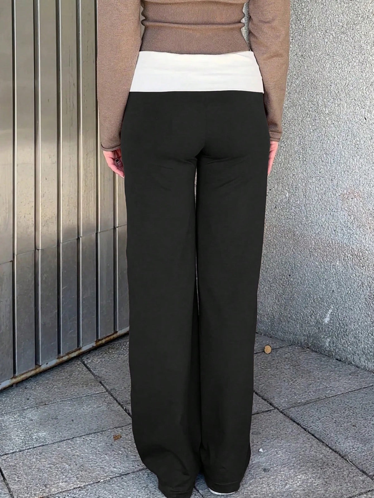 SCARLUX Summer & Autumn Y2K Women's Pure Black Flare Pants, Folded Low Waist Casual Long Pants, Suitable For Back To School Street Style
