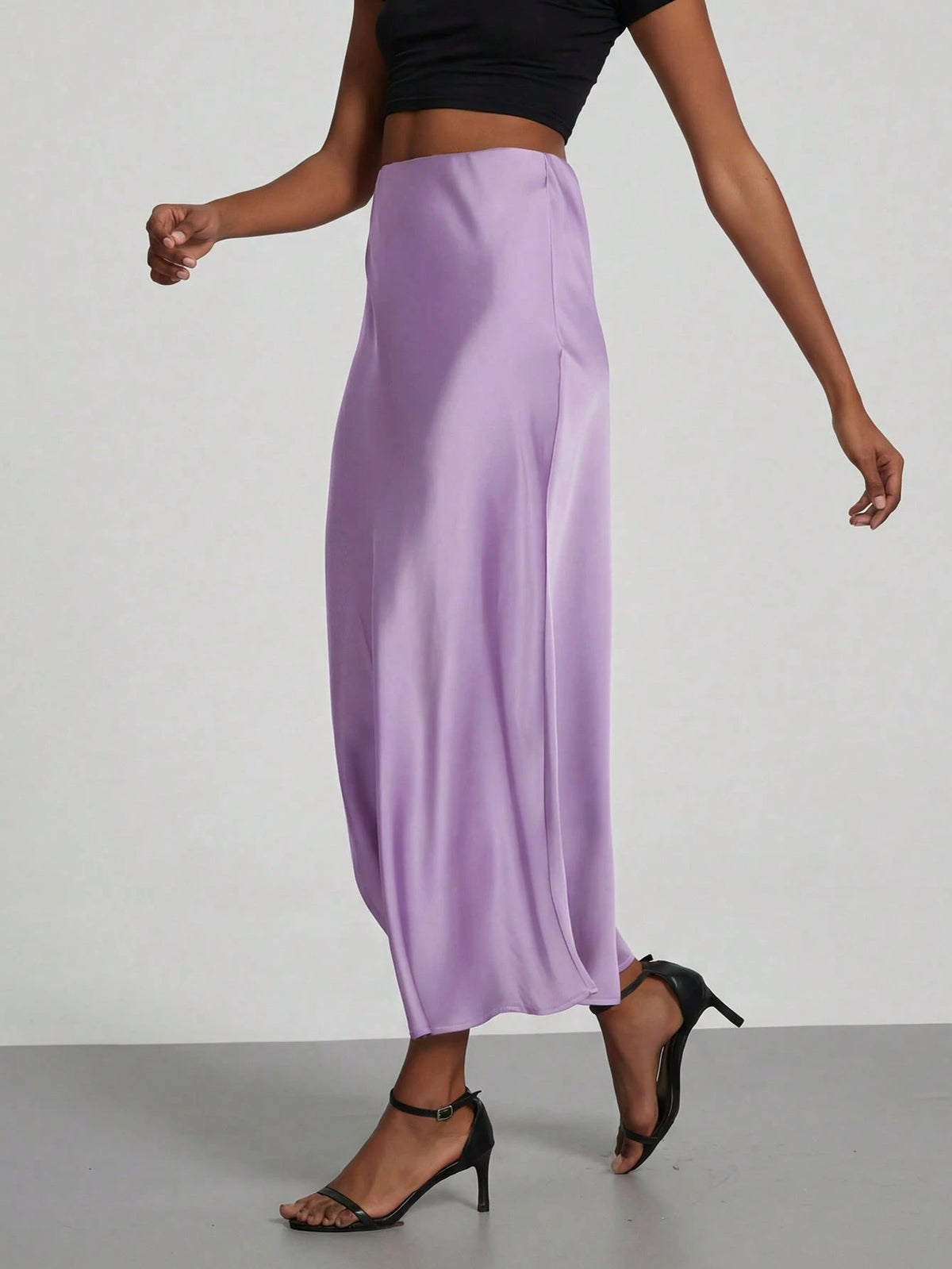 Se-Helo Fashion Women's Elastic Satin Feeling Satin Maxi Skirt- Lavender Spring