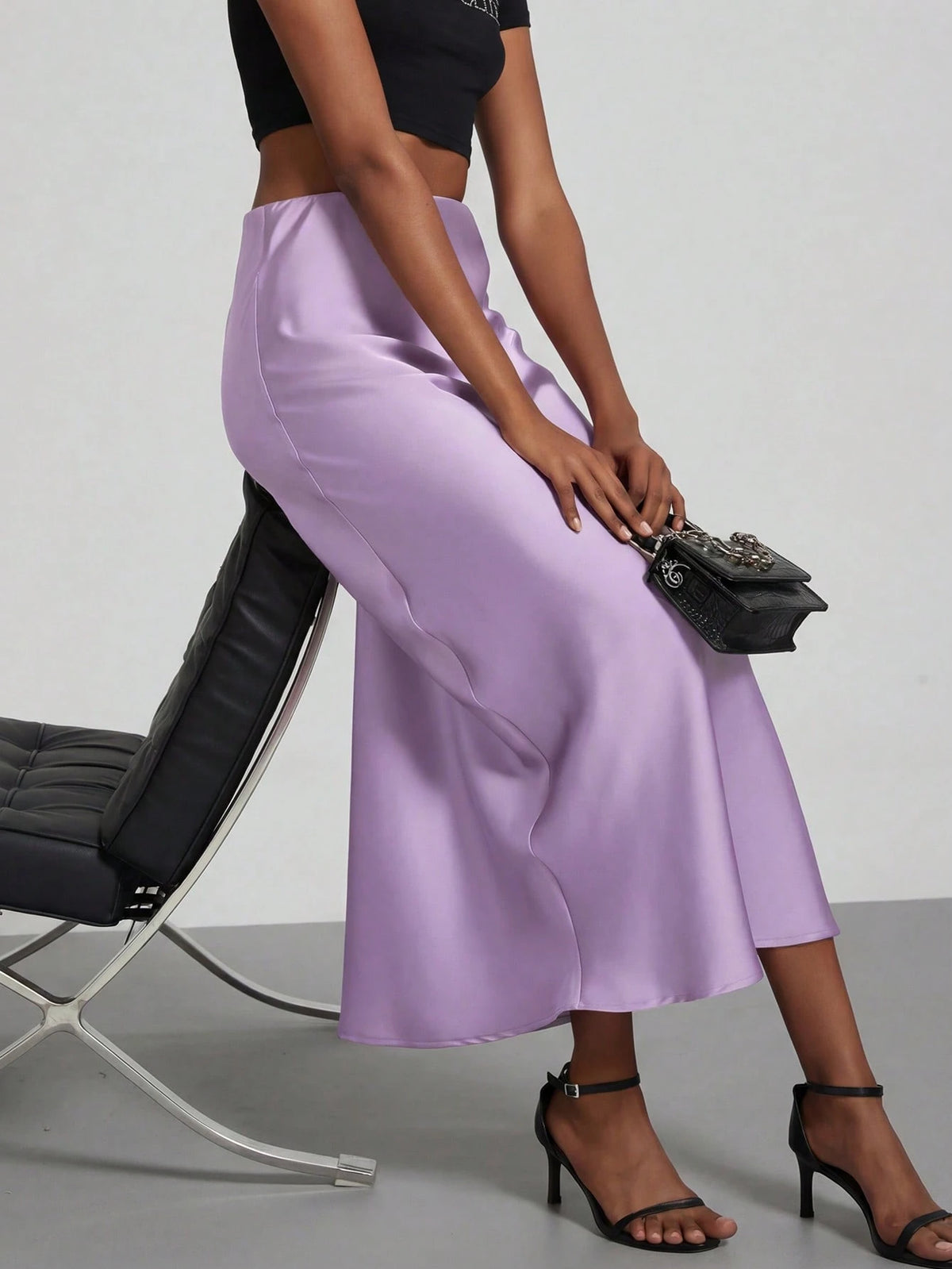 Se-Helo Fashion Women's Elastic Satin Feeling Satin Maxi Skirt- Lavender Spring